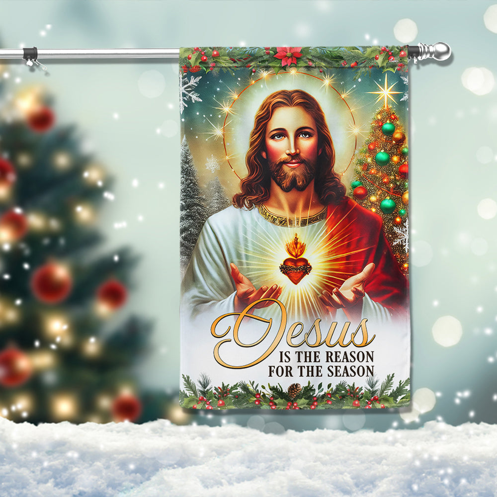 Jesus Christ Scared Heart Christmas Flag Jesus Is The Reason For The Season