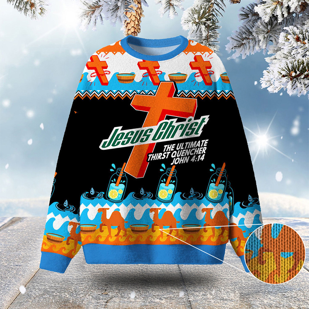 Jesus Christ Ugly Christmas Sweater Holy Cross Pattern Christian Merch Winter Fashion Gifts