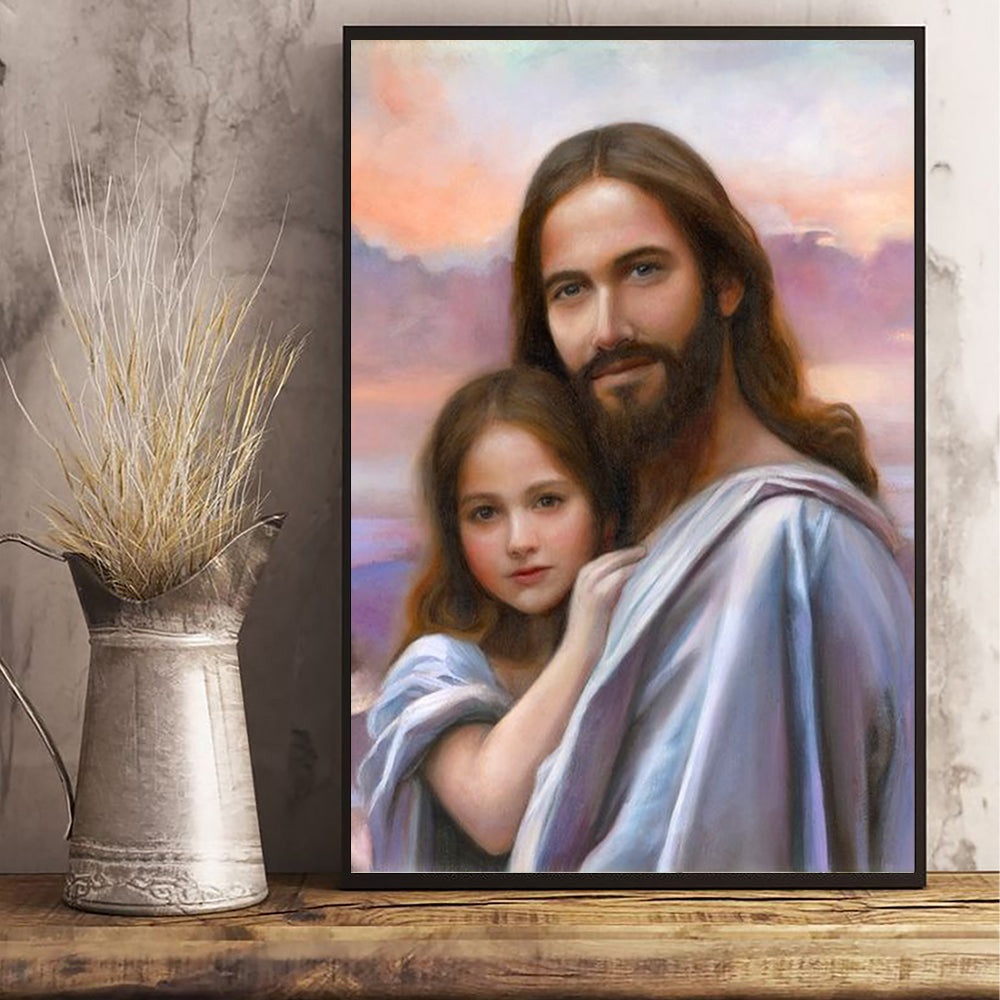 Jesus Christ With Girl Poster Christian Wall Art Home Decorations