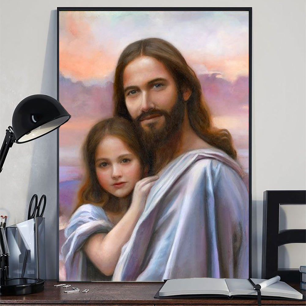 Jesus Christ With Girl Poster Christian Wall Art Home Decorations