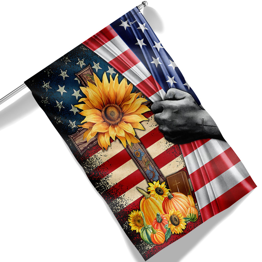 Jesus Christian Cross Thanksgiving Halloween Pumpkins Flag