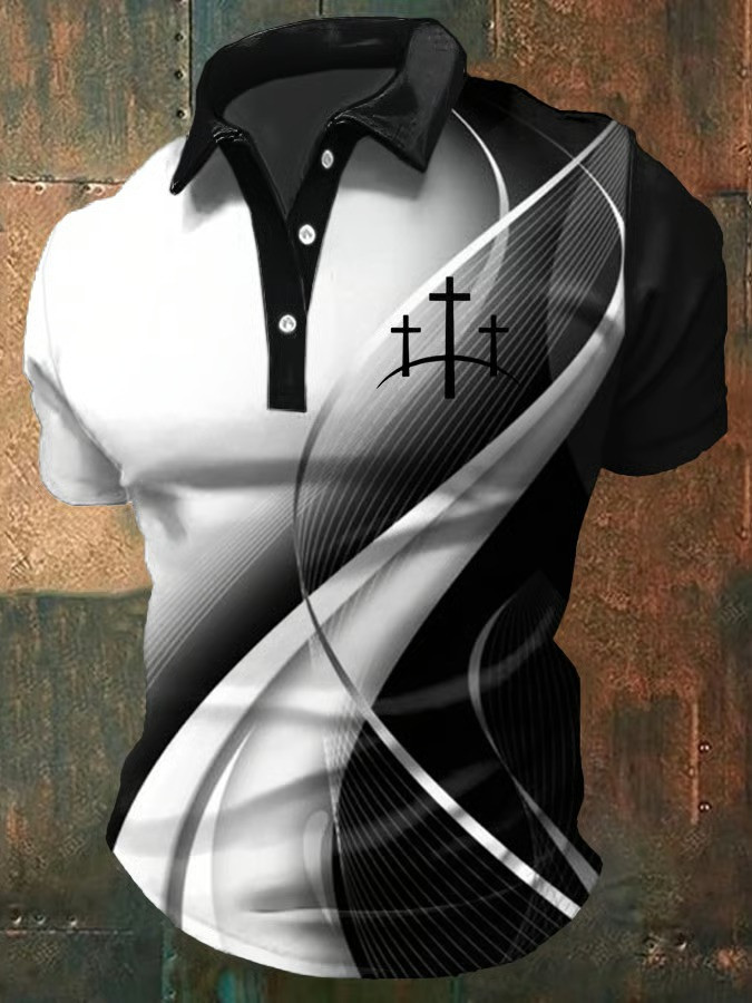 Jesus Cross Abstract Polo Shirt Christian Faith Apparel Bold Streetwear Best Gift For Believers