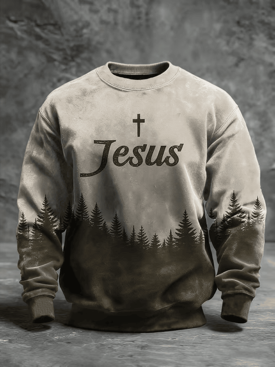 Jesus Cross Christian Wash Sweatshirt Religious Faith Inspired Apparel Gift For Him