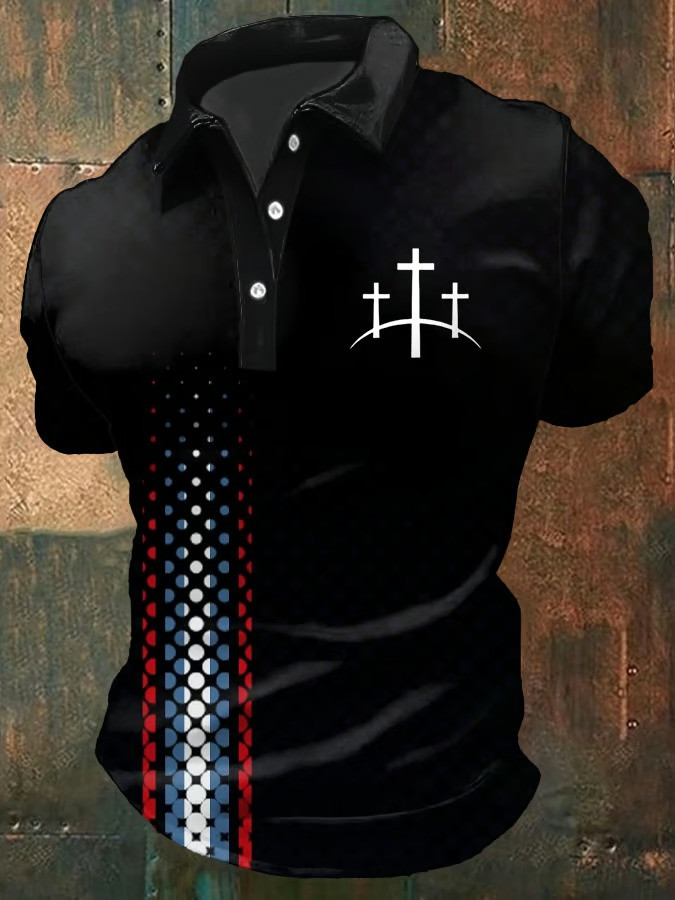 Jesus Cross Polo Shirt Patriotic USA Faith Christian Apparel Stars Streetwear Best Gift For Men