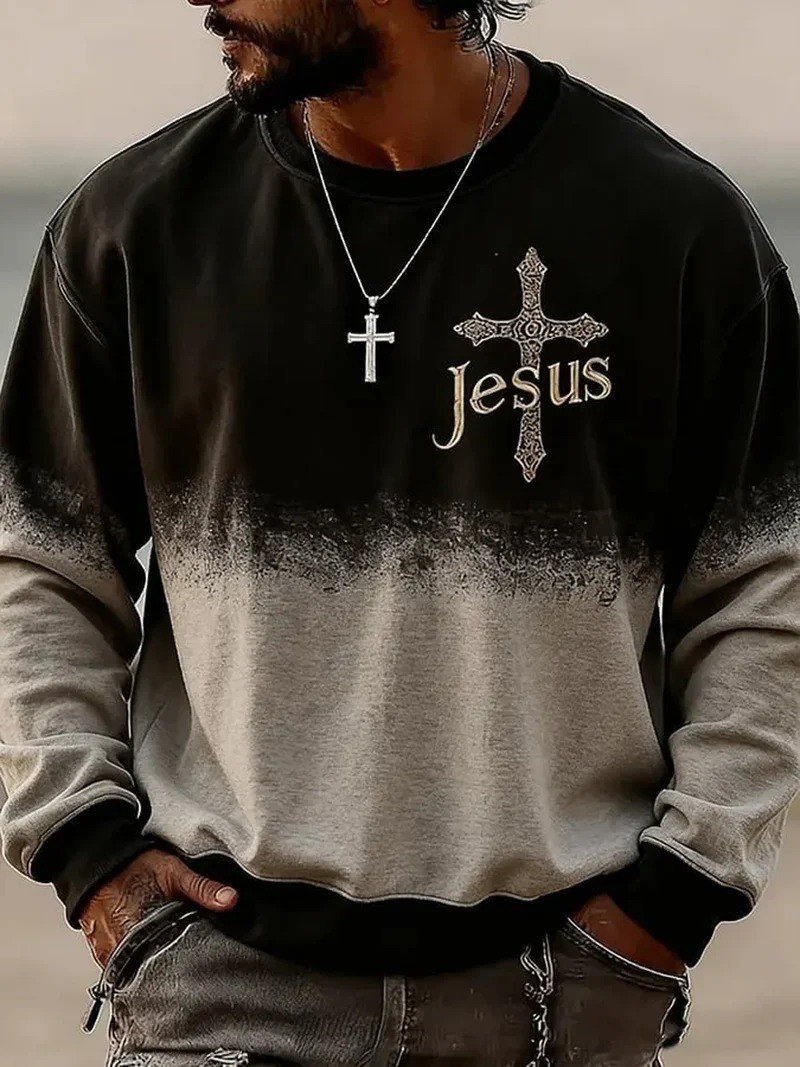 Jesus Cross Sweatshirt Faith Emblem Christian Apparel Religious Clothing Best Gift For Believers