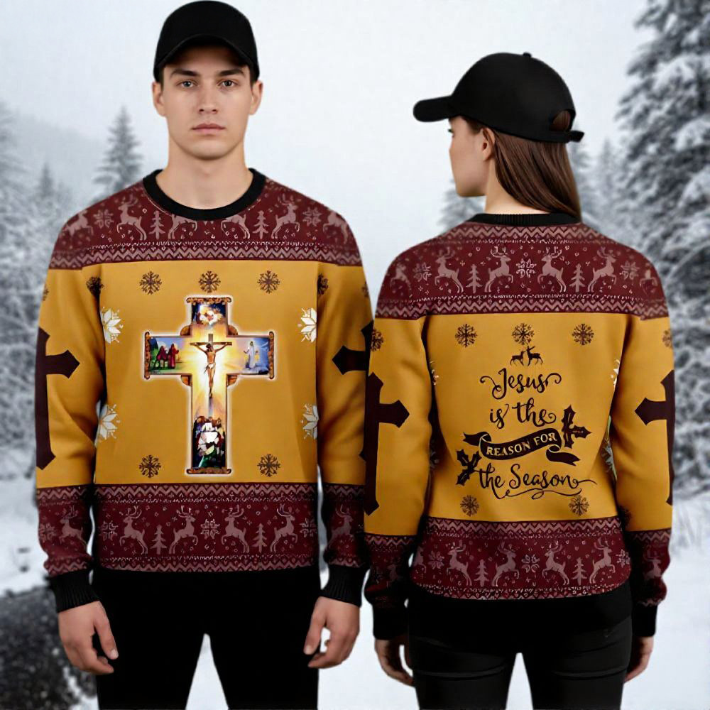 Jesus Cross Ugly Christmas Sweater Jesus Is The Reason Christmas Gifts For Christians