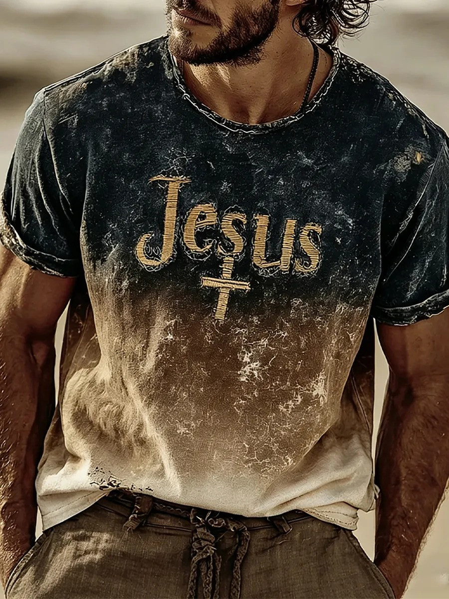 Jesus Cross Vintage T-Shirt Christian Faith Gradient Apparel Best Gift For Jesus Believers