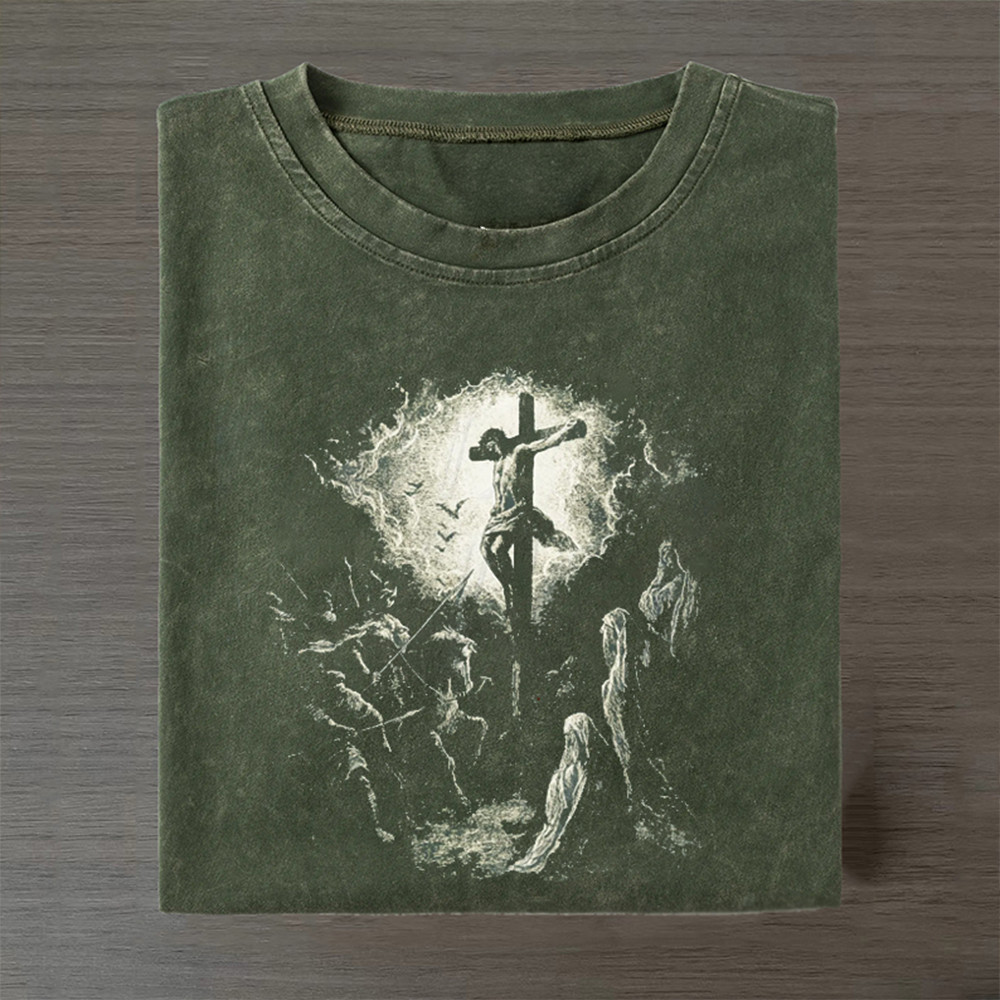 Jesus Crucifixion Scene Vintage T-Shirt Christian Themed Clothes Best Gift For Christian