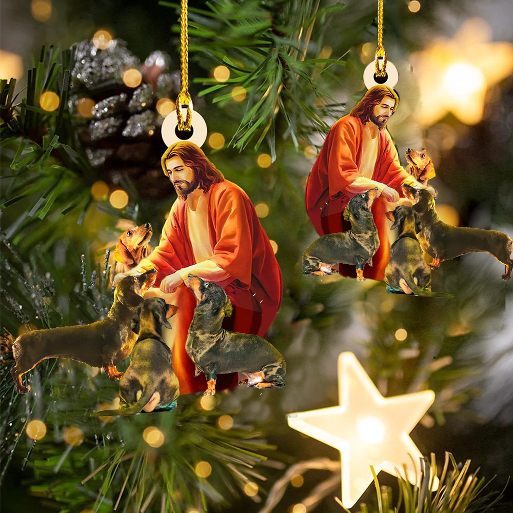 Jesus Dachshund Christmas Ornament Christian Dachshund Christmas Tree Ornaments 2024
