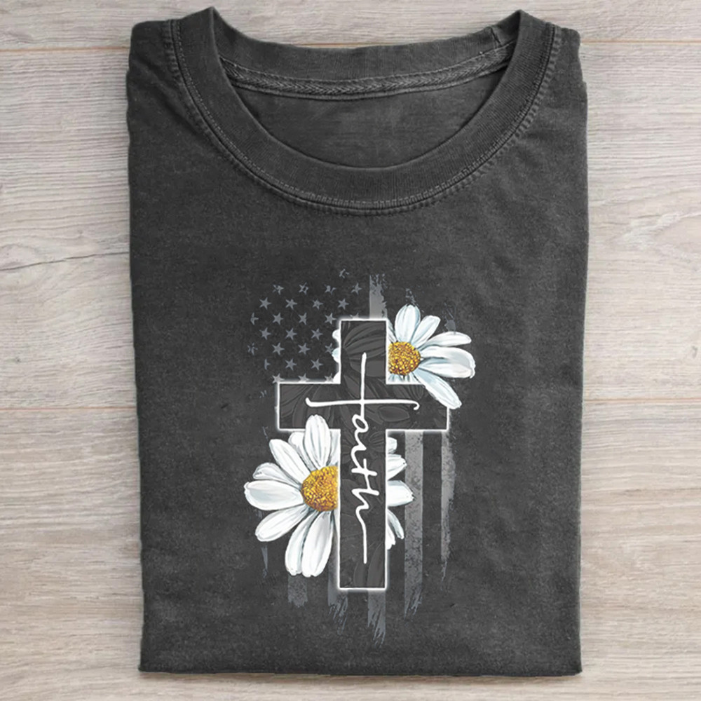 Jesus Daisy Faith Cross T-Shirt Christian Graphic Tee Best Gift Idea For Christian