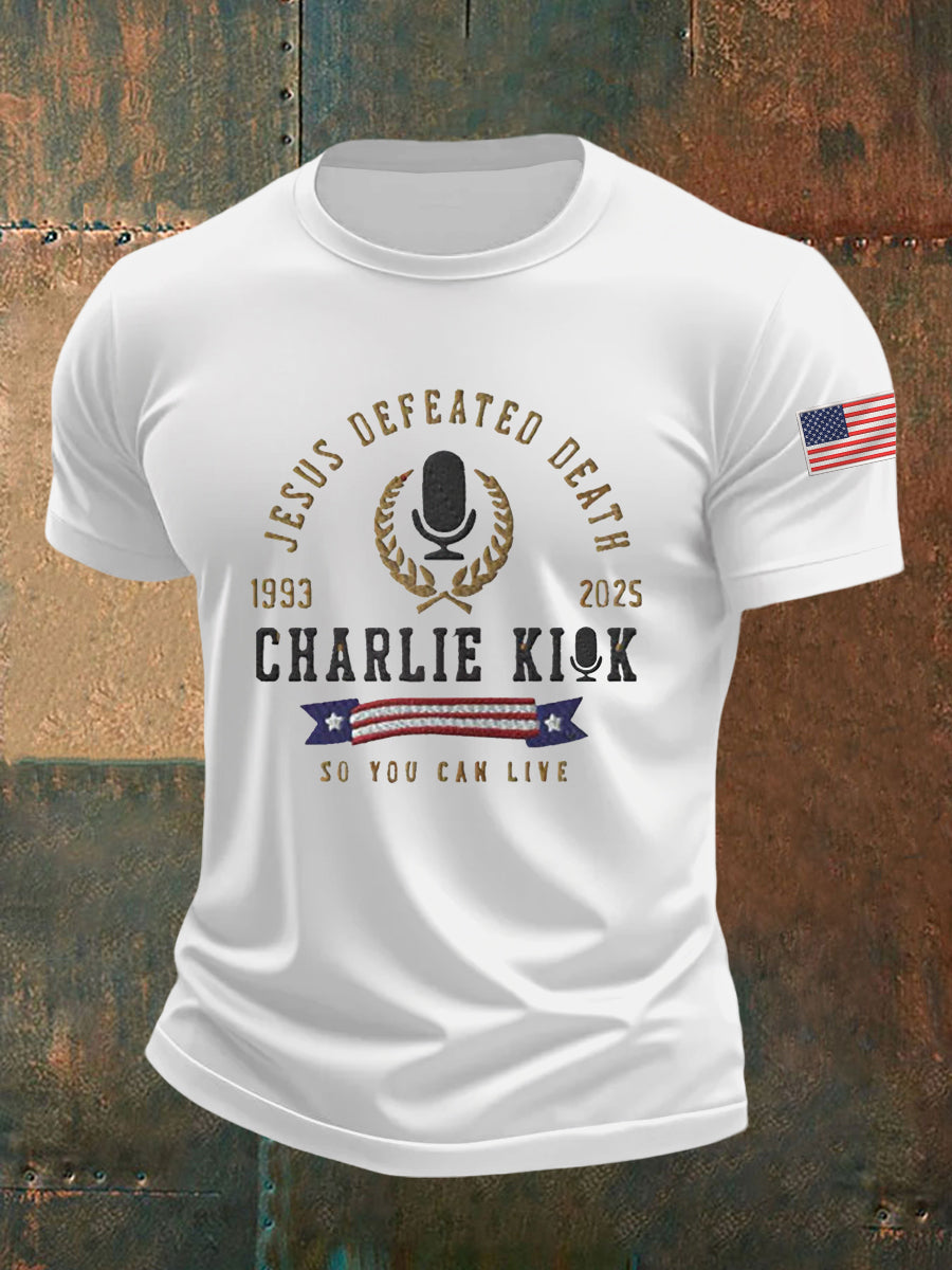 Jesus Defeated Death So You Can Live R I P Charlie Kirk Tee White Charlie Kirk 77 Clothing
