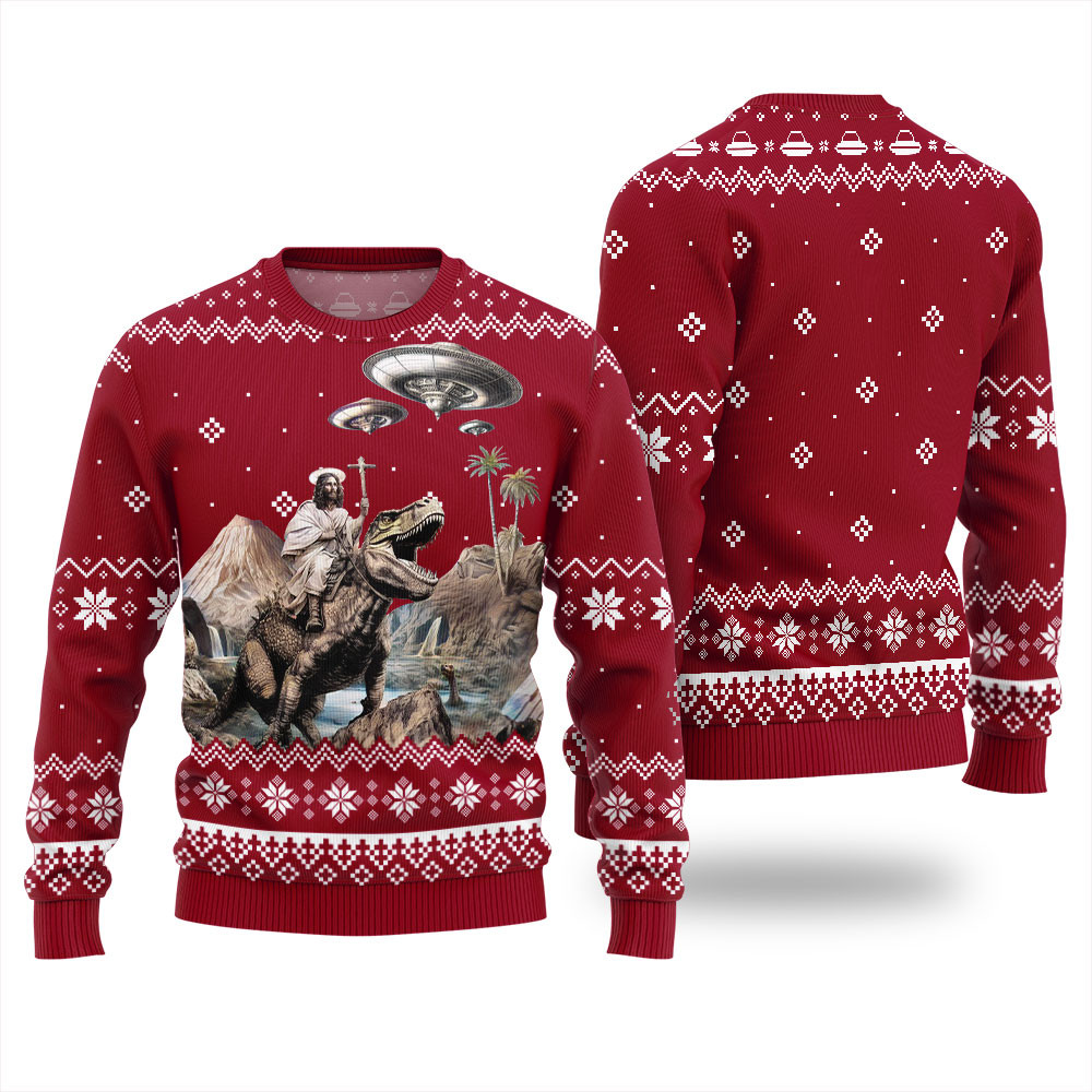 Jesus Dinosaur Christmas Sweaters For Adults Special Merch Gift Idea for Festive Celebrations