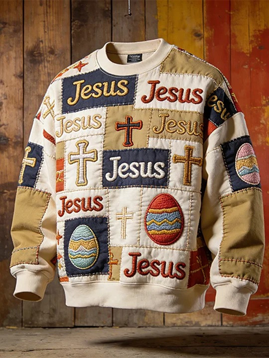 Jesus Easter Holiday Sweatshirt Faith Cross Easter Egg Apparel Spiritual Best Gift For Believers
