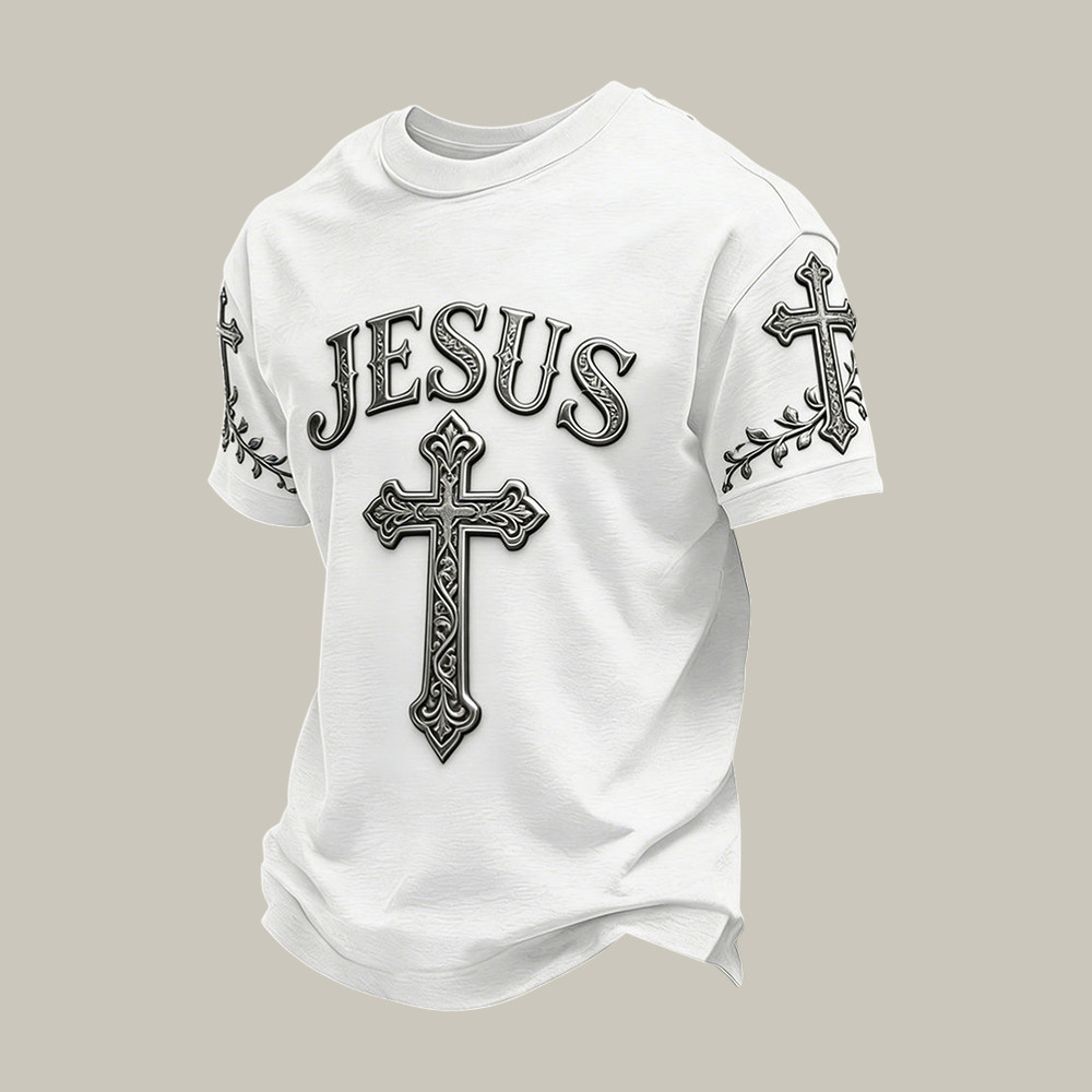 Jesus Faith Cross Design T-Shirt Christian Clothes Unique Present For Dad Birthday