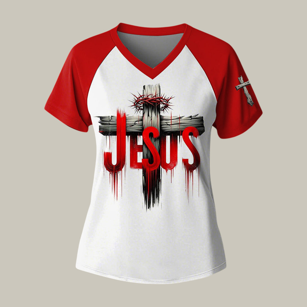 Jesus Faith Cross Design V-Neck Shirt God Is Good Shirt Unique Gift For Mother's Day