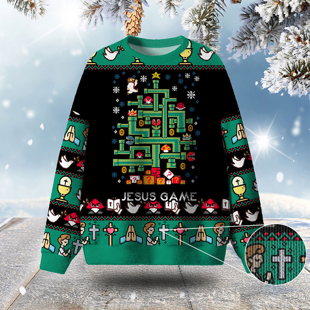 Jesus Game Ugly Christmas Sweater Super Mario Bros Winter Apparel Christmas Gift For Him
