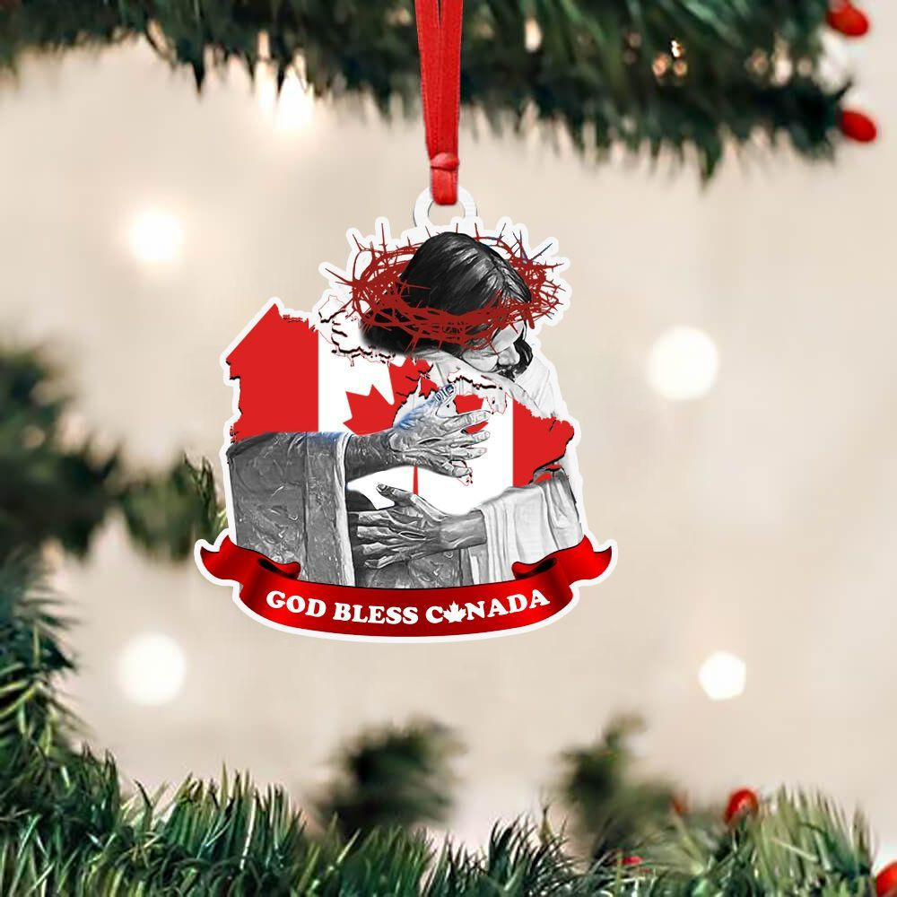 Jesus God Bless Canada Ornament Christian Unique Christmas Hanging Tree Patriotic Ornament
