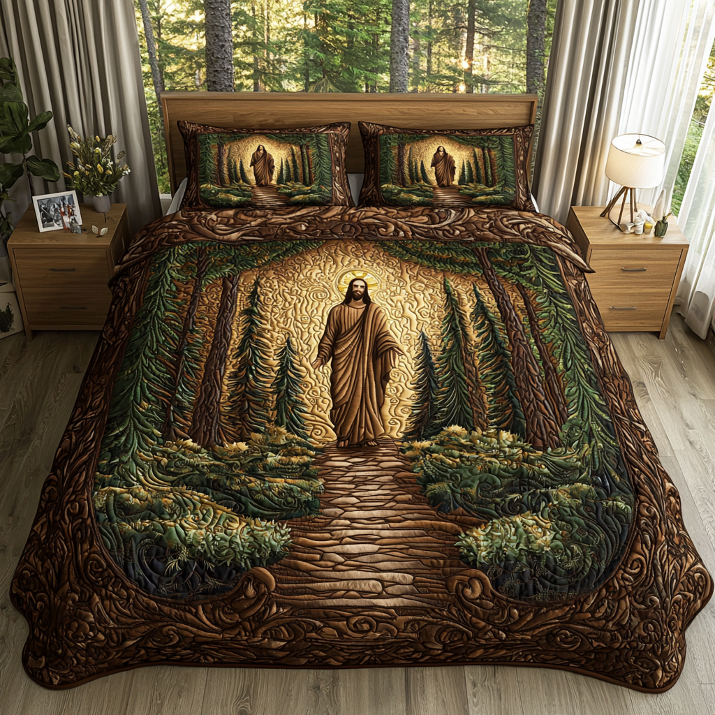 Jesus Guiding Quilted Bedding Set Bed Room Decoration Christian Christmas Presents