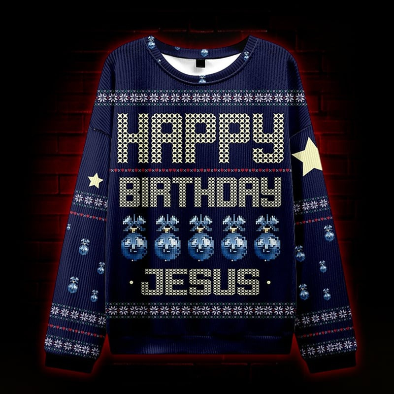 Jesus Happy Birthday Ugly Christmas Sweater Xmas Bells Clothing Holiday Gifts For Catholic