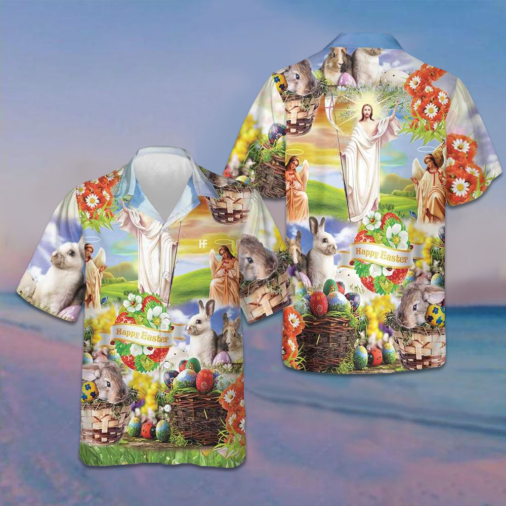 Jesus Happy Easter Hawaiian Shirt Christian Button Up Shirt Easter Gift Idea Jesus Happy Easter Hawaiian Shirt Christian Button Up Shirt Easter Gift Idea
