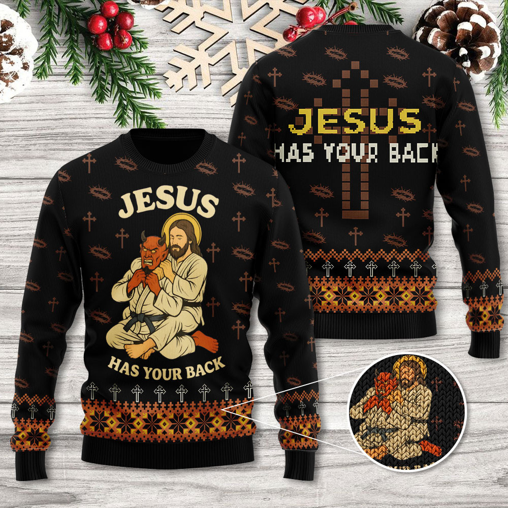 Jesus Has Your Back Ugly Christmas Sweater Funny Christian Sweater Xmas Gifts For Friends