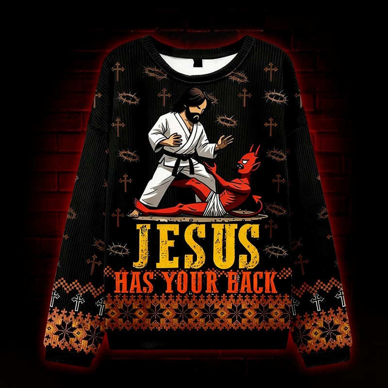 Jesus Has Your Back Ugly Christmas Sweater Funny Jesus Xmas Best Gifts For Catholic