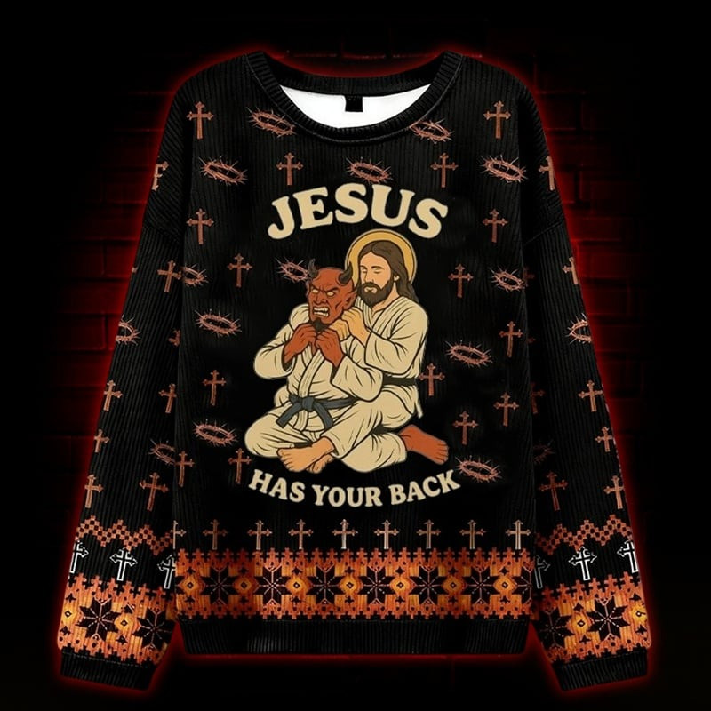 Jesus Has Your Back Ugly Christmas Sweater Funny Jesus Xmas Clothing Gifts For Believers