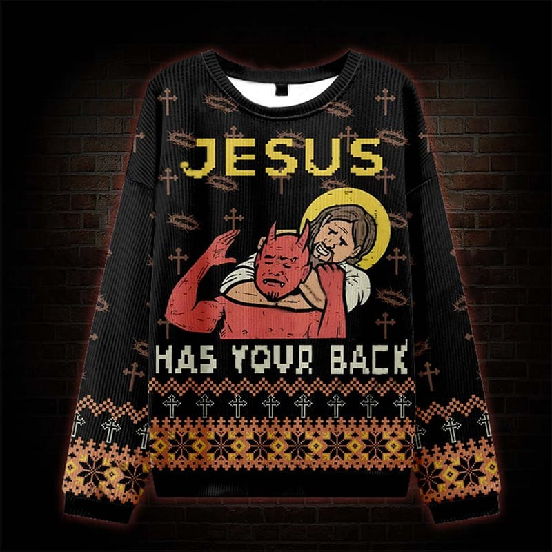 Jesus Has Your Back Ugly Christmas Sweater Funny Xmas Jumpers Cozy Gifts For Jesus Lovers