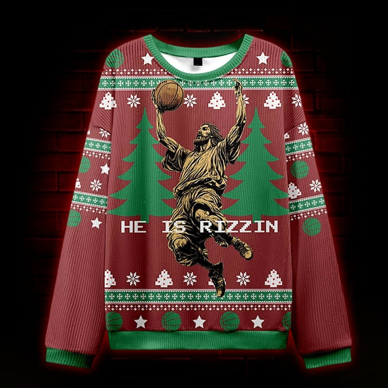 Jesus He Is Rizzin Ugly Christmas Sweater Funny Jesus Xmas Holiday Gifts For Christians