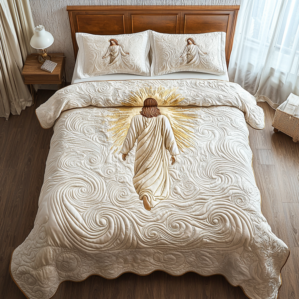 Jesus Holding Light Quilted Bedding Set Aesthetic Room Decor Christian Gifts For Ladies