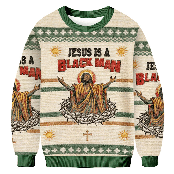 Jesus Is A Black Man Ugly Sweater Holy Cross Christian Apparel Xmas Gifts For Him