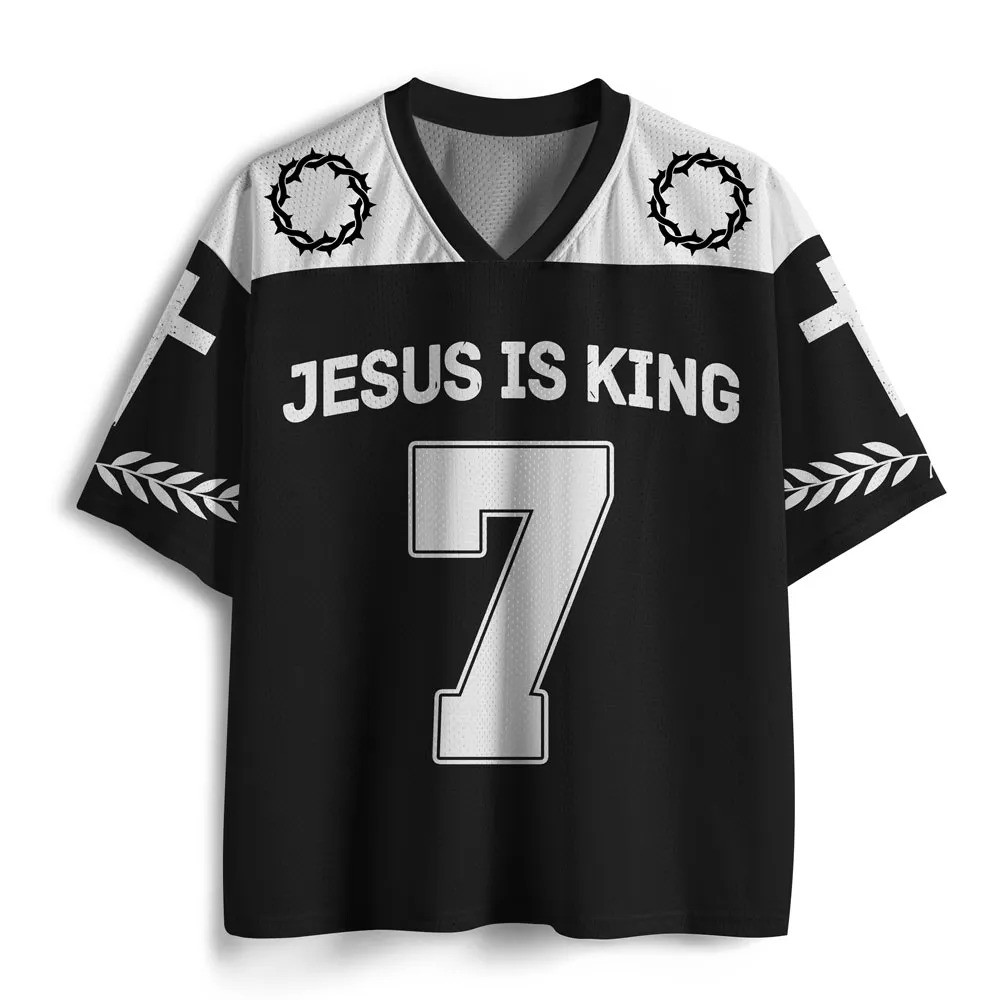 Jesus Is King Christian Graphic Mesh Jersey Shirt Black Crown Of Thorns Faith Best Gift For Men