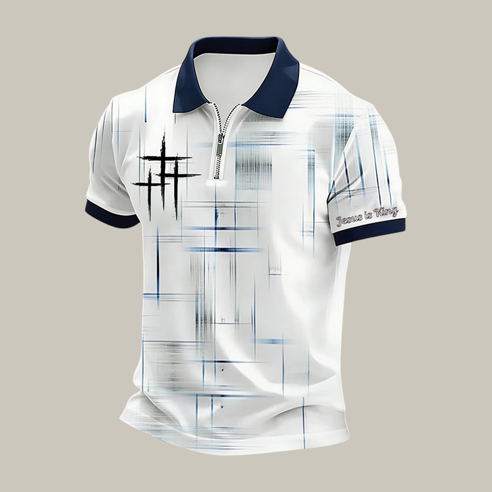 Jesus Is King Faith Cross Zip Polo Shirt Faith Over Fear Shirt Present Idea For Father's Day