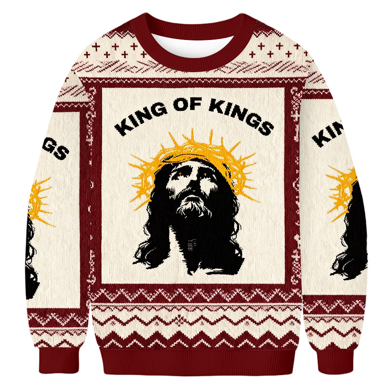 Jesus Is King Of Kings Ugly Sweater Holiday Clothinng Unique Gifts For Christians