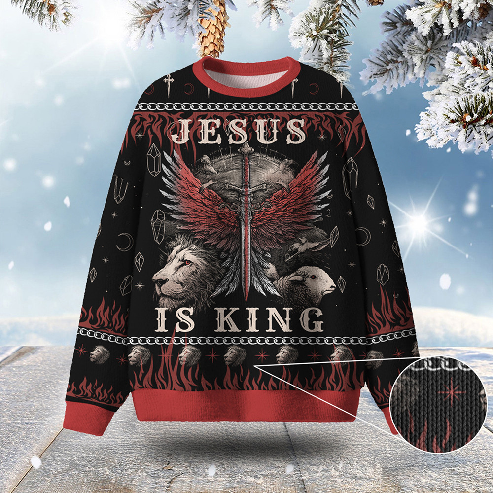 Jesus Is King Ugly Christmas Sweater Holiday Apparel Christmas Gift For Dad
