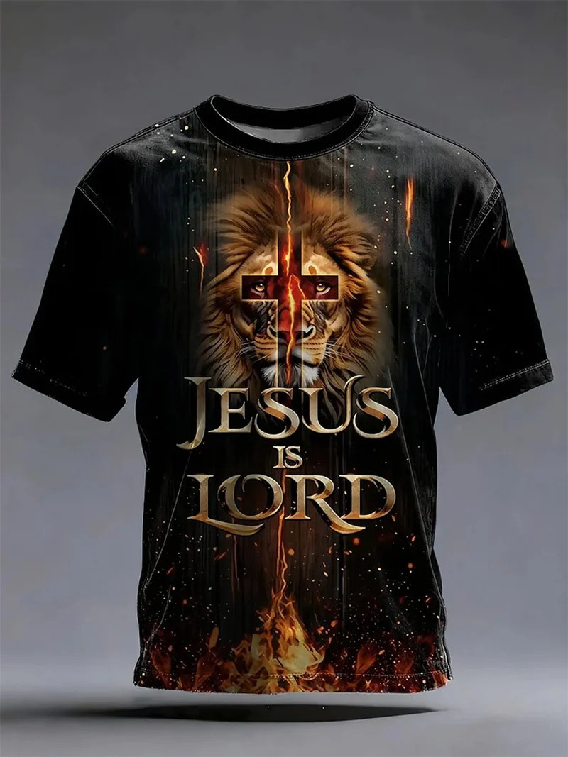 Jesus Is Lord T-Shirt Lion Of Judah Cross Faith Christian Apparel Religious Best Gift For Believers