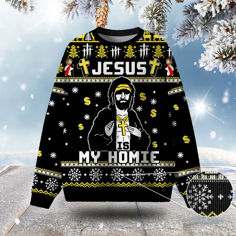 Jesus Is My Homie Christian Ugly Christmas Sweater Winter Apparel Xmas Christian Gifts