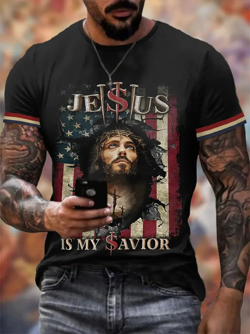 Jesus Is My Savior T-Shirt American Christian Faith Apparel Patriotic God Believer Best Gift For Fans
