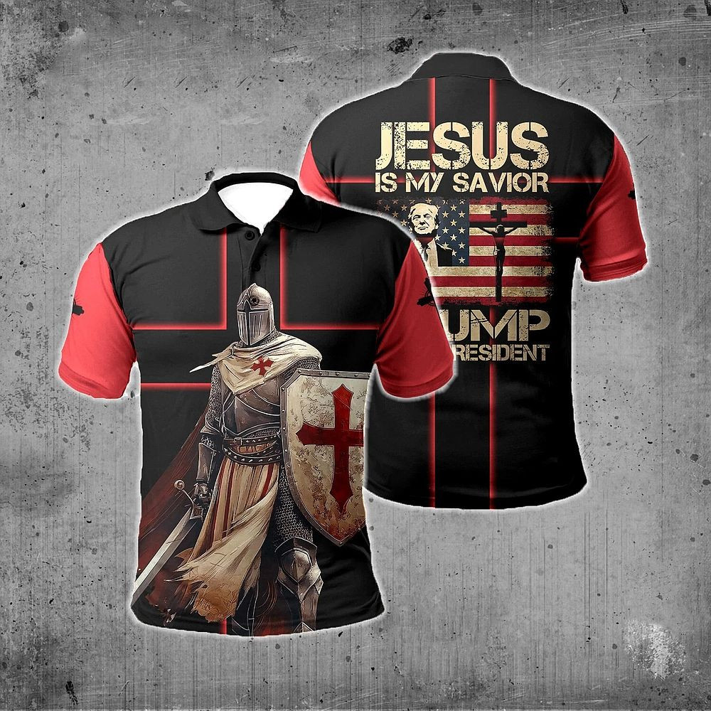 Jesus Is My Savior Trump Is My President American All Over Printed Polo Shirt Trump 2025 Merch
