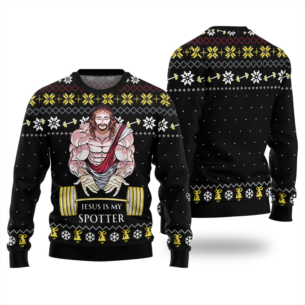 Jesus Is My Spotter Ugly Christmas Sweater Trendy Christmas Sweater for Winter Outfits