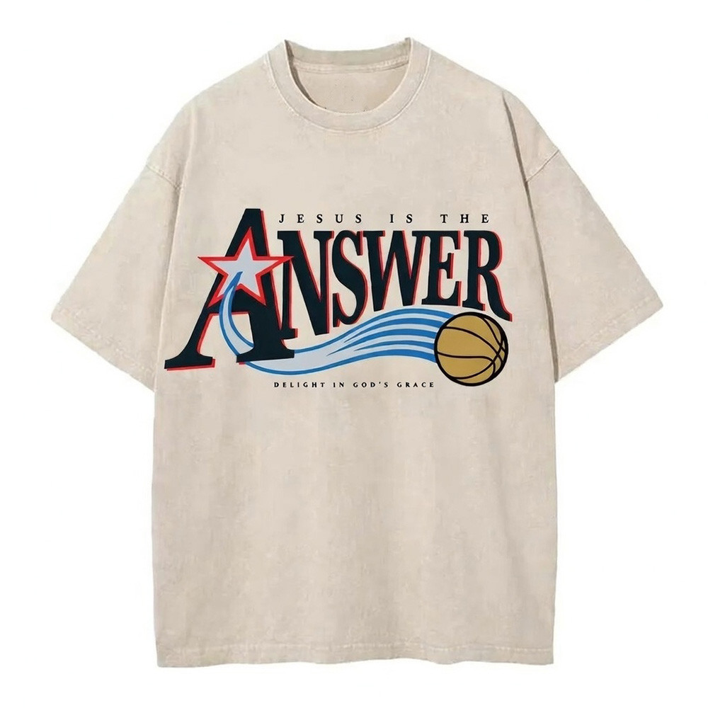 Jesus Is The Answer Christian Graphic T-Shirt Basketball Faith Shirt Beige Best Gift