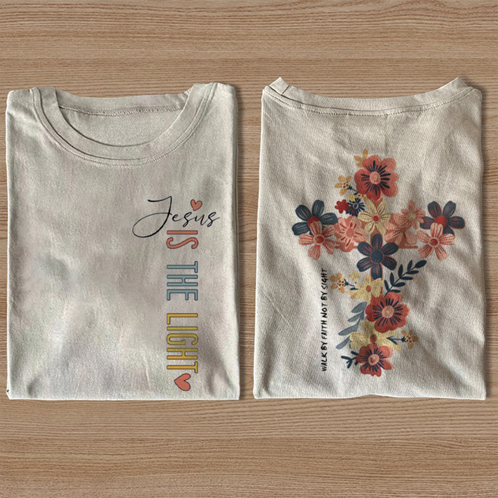 Jesus Is The Light Floral T-Shirt Christian Themed Clothes Best Gift For Girlfriend