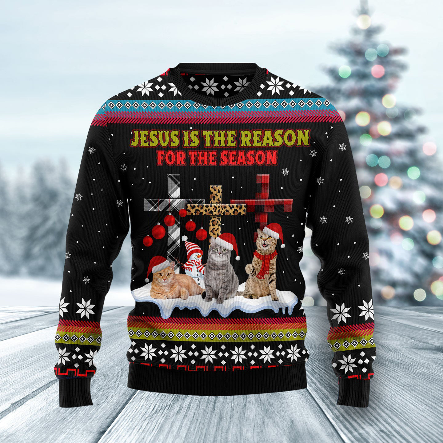 Jesus Is The Reason For The Season Cat Ugly Christmas Sweater Festive Wear Cat Lover Xmas Gifts