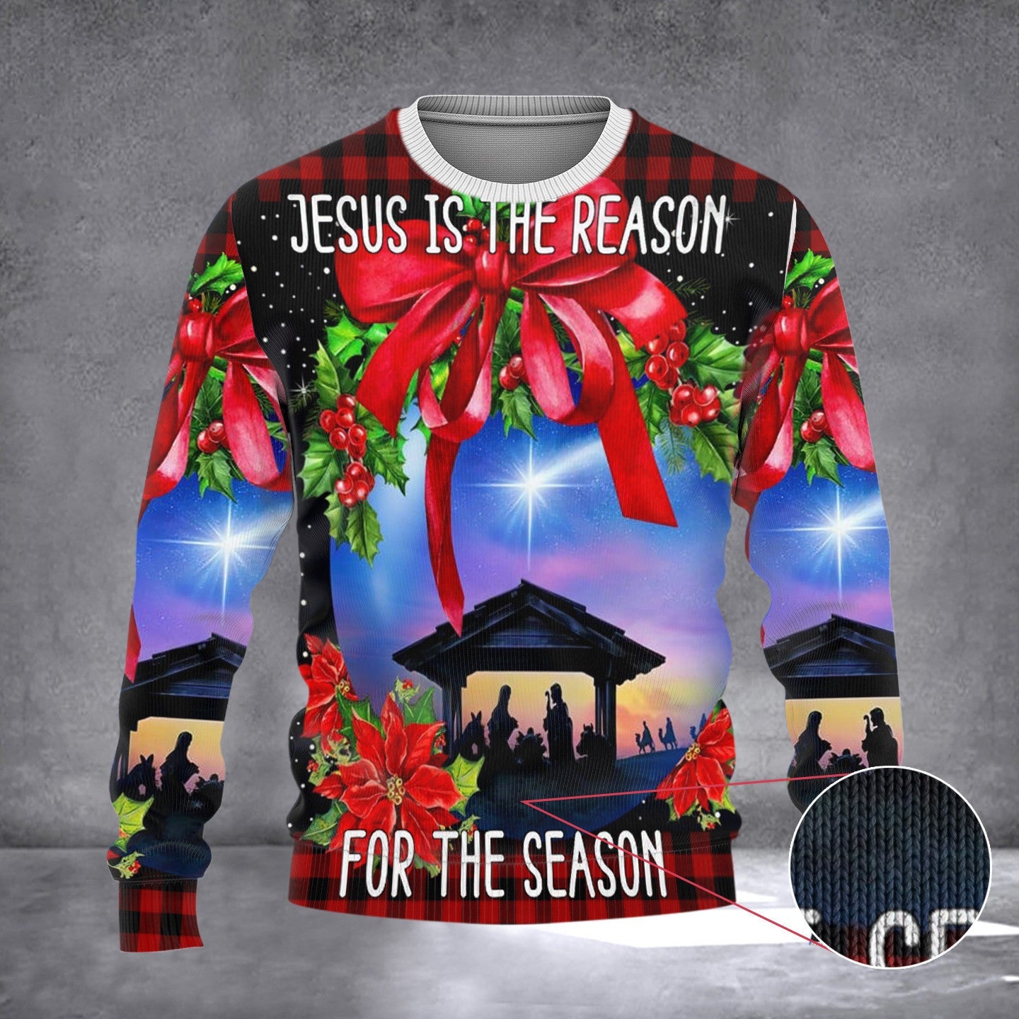 Jesus Is The Reason For The Season Ugly Christmas Sweater Holy Family Christian Clothing Jesus Is The Reason For The Season Ugly Christmas Sweater Holy Family Christian Clothing
