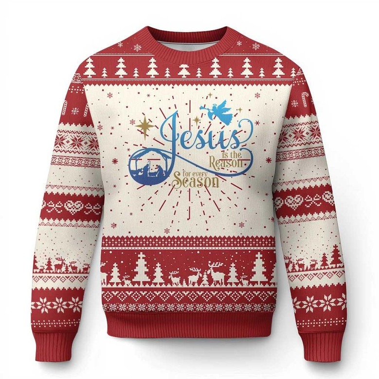 Jesus Is The Reason Ugly Christmas Jumper Nativity Scene Sweater Religious Gifts For Xmas