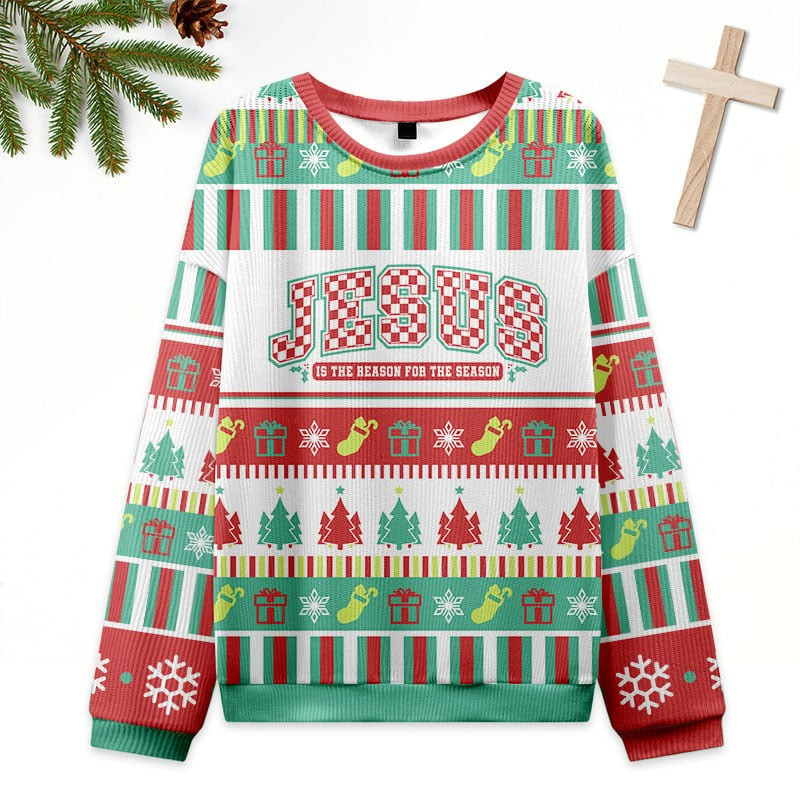 Jesus Is The Reason Ugly Christmas Sweater Snowy Clothing Xmas Gifts For Catholic