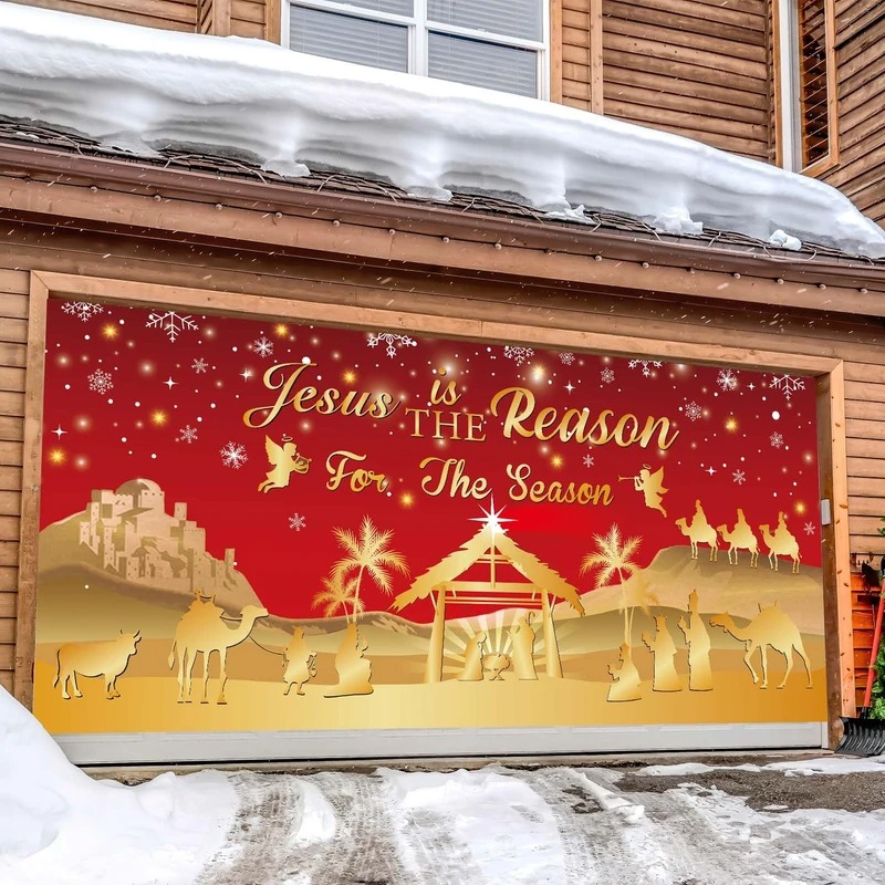 Jesus Is The Season Christmas Garage Door Cover Nativity Scene Garage Decor Christian Gifts