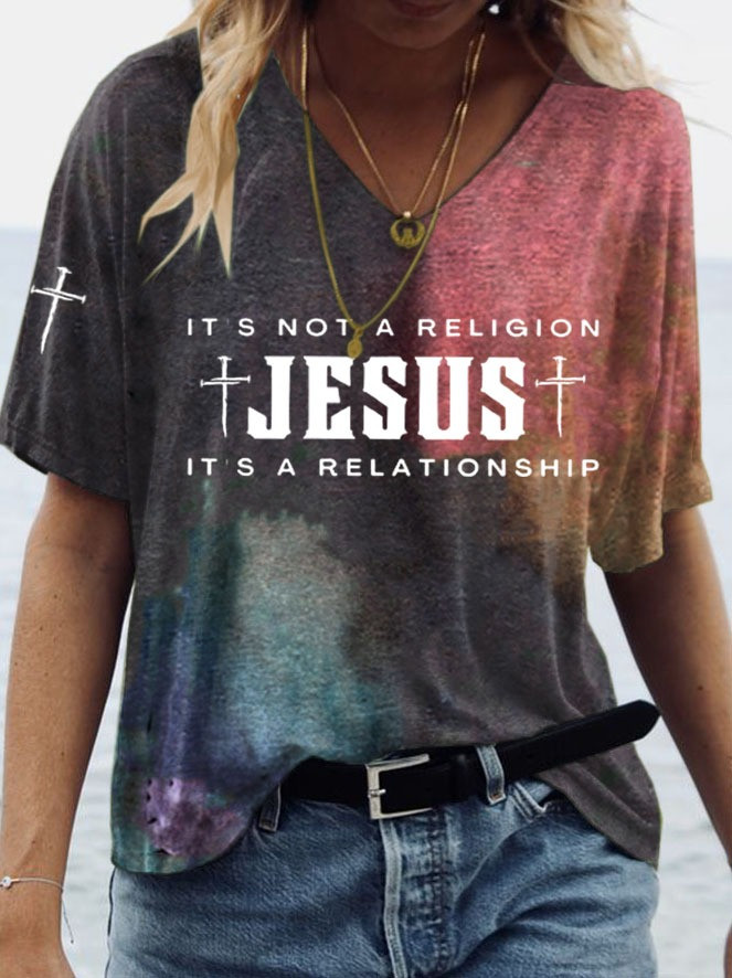 Jesus It's Not A Religion It's A Relationship T-Shirt Faith Based Christian Shirt For Women
