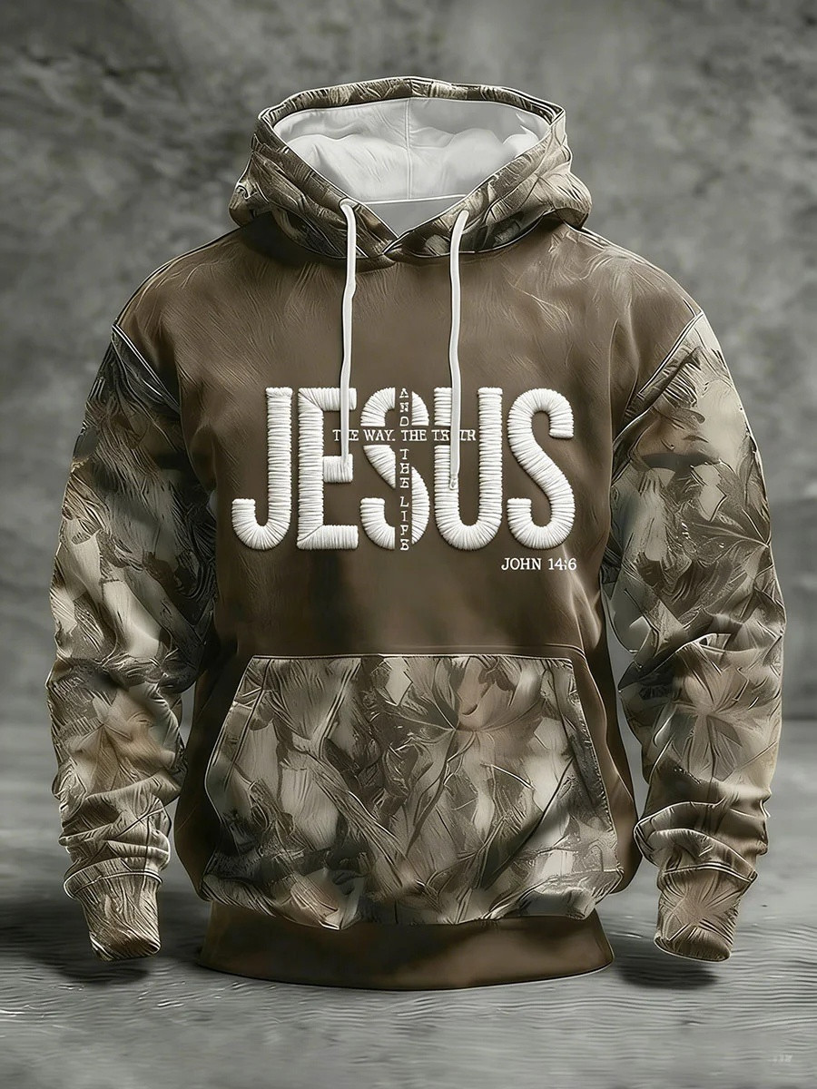 Jesus John 14 6 Camo Oversized Hoodie Men Christian Faith Graphic Hoodies Best Gift Ideas