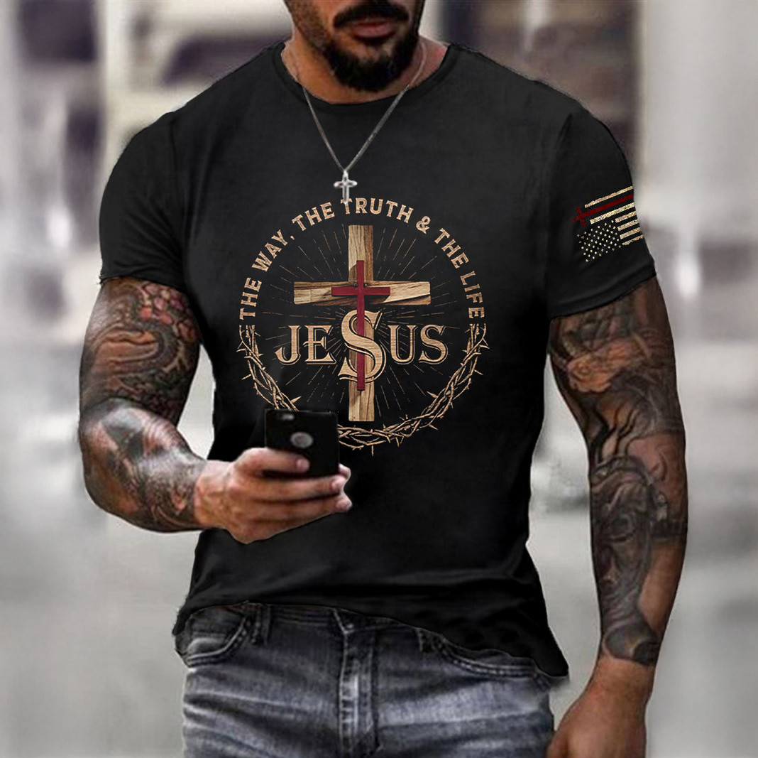Jesus John 14 6 The Way The Truth The Life T-Shirt Cross Faith Tee Christian Gift For Men